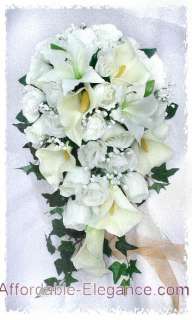 IVORY CREAM Calla Lily Roses WEDDING Flower BOUQUET SET  