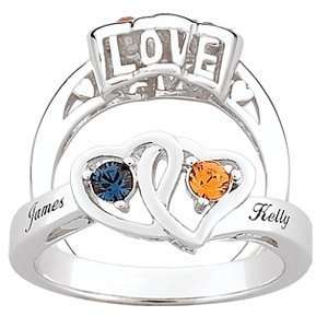    Sterling Silver Couples Birthstone Name LOVE Ring Jewelry