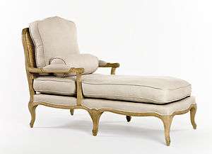 French Country Bastille Caned Linen Oak Chaise Long Chair  