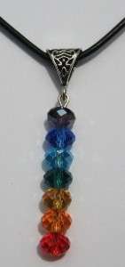Chakra Crystal Beaded Pendant + Leather necklace 45cm  