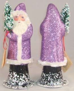 Lavender Santa with Purple Glitter Coat and Tree Ino Schaller German 