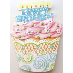 Carol Wilson Happy Birthday Card Cupcake with Candles, Glitter