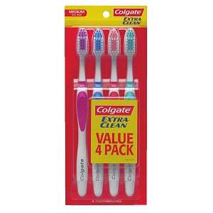 Colgate Extra Clean Toothbrush Medium Full Head, 4 pack  