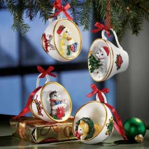  4 Cats In Tea Cups Christmas Ornaments By Collections Etc 
