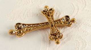 Huge Royal Cross Brooch Pin Swarovski Brown Crystal /Vintage Style