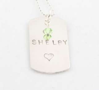   Birthstone Dog Tag Necklace Custom Personalized Handstamped  