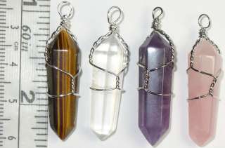 pc Lot, Wire Wrapped, Stone Crystal Pendants. Double Terminated. 4 