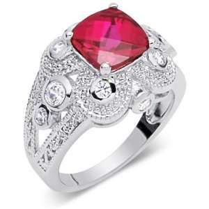   Board Created Ruby & White CZ Size 7 Gemstone Ring in Sterling Silver