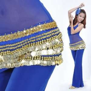  AQY sapphire blue belly dance Skirt with 338 Gold coins 