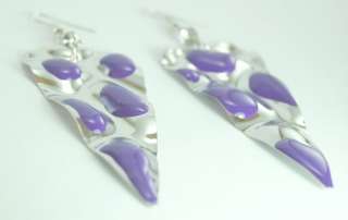   Long Big Purple Silver Tone Triangle Earrings Fashion Jewelry  