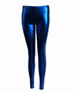  Metallic Blue Shiny Liquid Leggings Full Length Clothing