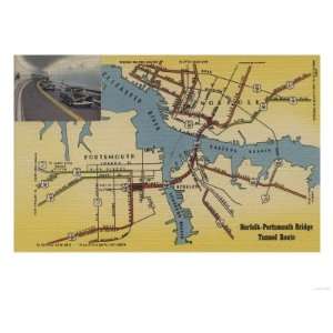 Virginia   Detailed Map of Norfolk Portsmouth Bridge Tunnel Premium 