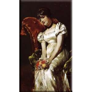  Young Girl with Flowers 17x30 Streched Canvas Art by Chase, William 