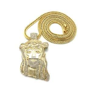   Gold Jesus Face Pendant with a 36 Inch Franco Chain Necklace Jewelry