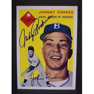 Johnny Podres (D) Brooklyn Dodgers #166 1954 Topps Archives Signed 
