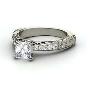  Megan Ring, Princess Diamond Platinum Ring with White 