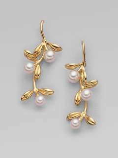 Mikimoto   White Cultured Pearl & 18K Yellow Gold Drop Earrings   Saks 