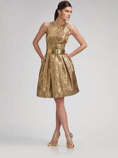 Chetta B   Metallic Silk Jacquard Dress   Saks 