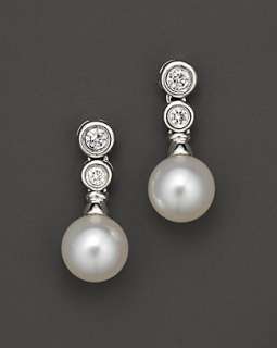 Cultured Pearl Drop Earrings with Diamonds, 7 7.5 mm   Earrings   Shop 