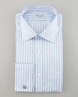 Striped French Cuff Dress Shirt, White/Blue