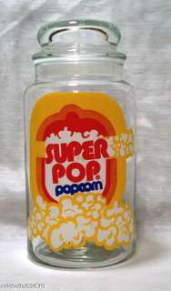 Vintage Super Pop Popcorn Red Blue Yello Glass Canister  