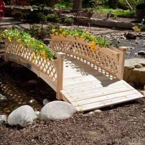 Gerbera 8 Foot Cedar Wood Garden Bridge with Planter Box On Rails New 