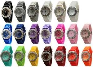   Geneva SILICONE RUBBER JELLY WATCH with CRYSTALS Bling Designer Watch