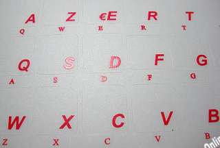 FRENCH AZERTY STICKERS KEYBOARD TRANSPARENT RED LETTERS  