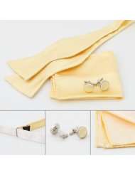 Khaki Yellow Wedding Bow Ties Self Tie For Men Hanky Cufflinks Gift 