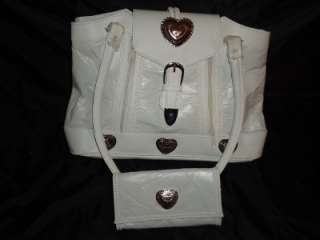 Womens White Leather Purse Handbag & Wallet Set New  