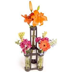  Multi Level Tube Flower Vase with Rustic Iron Stand