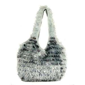   Purse Large Gray Hobo Handbag with Sequins and Fringe