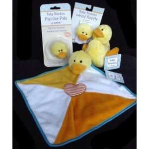  4pc Ducky Baby Gift Set ~ Blankie, Pacifier Clip, Wrist 