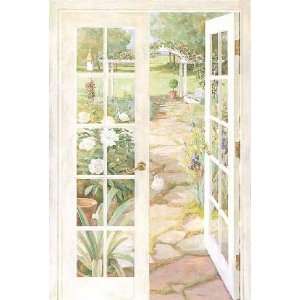 Oeil French Doors Window Wallpaper Wall Mural Garden Path Trellis 