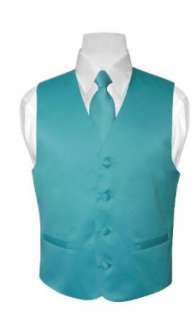  BOYS Solid TURQUOISE / AQUA BLUE Color Dress Vest NeckTie 