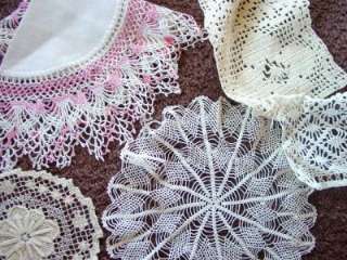 Lot Vintage Antique Lace Bobbin Filet Crocheted Tatting Doilies Scraps 