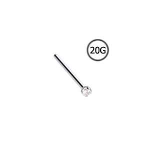 18KT White Gold Straight Nose Stud Ring 2mm CZ 20G FREE Nose Ring 