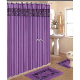   set animal purple zebra print bathroom shower curtain mat/rings  