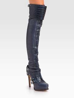 Dior   Dior Guetre Thigh High Alligator Buckle Boots    
