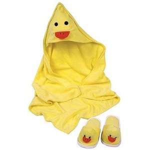  Toddler Bath Duck Hooded Towel & Slipper Set