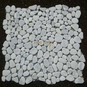   Pebble Stone Tumbled Italian Bianco Carrara White Marble Mosaic Tile