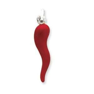  Sterling Silver Red Enamel Italian Horn Pendant Jewelry
