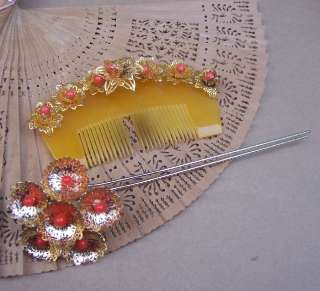 Vintage Japanese kanzashi geisha hair comb pin set  