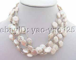 Wholesale 5 Pieces 14MM White Coin Pearl Necklace  