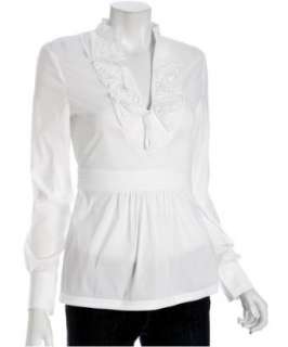 BCBGMAXAZRIA white stretch cotton pleated blouse   
