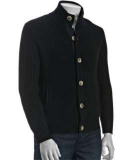 Cullen black cashmere mock neck button front sweater   up to 