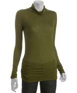 Rebecca Beeson olive jersey ruched turtleneck top