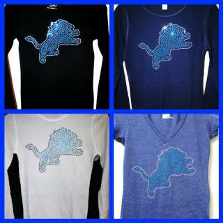 Studded Detroit Lions Bling Sparkle Jersey LONG SLEEVE Top CRAZY 