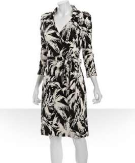 Diane Von Furstenberg black palm silk jersey Justin wrap dress 
