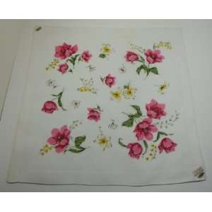 Vintage Ladies Handkerchief With Red,White And Yellow Flowers